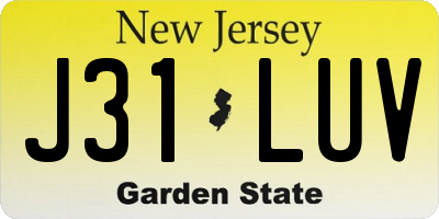 NJ license plate J31LUV