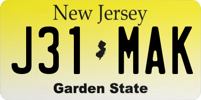 NJ license plate J31MAK