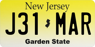 NJ license plate J31MAR