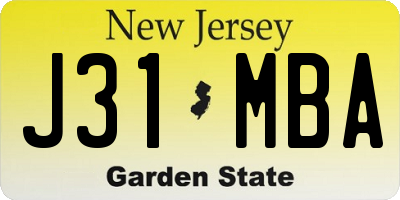 NJ license plate J31MBA