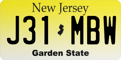 NJ license plate J31MBW