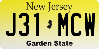 NJ license plate J31MCW