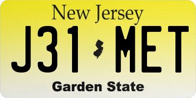 NJ license plate J31MET