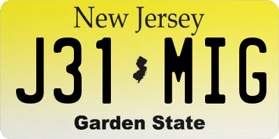 NJ license plate J31MIG