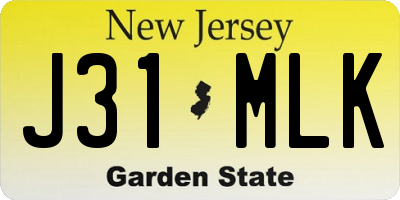 NJ license plate J31MLK