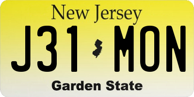 NJ license plate J31MON