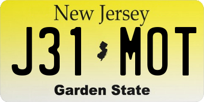 NJ license plate J31MOT