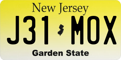 NJ license plate J31MOX