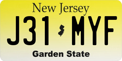 NJ license plate J31MYF