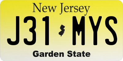NJ license plate J31MYS