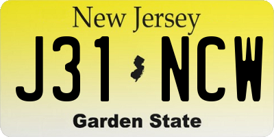 NJ license plate J31NCW