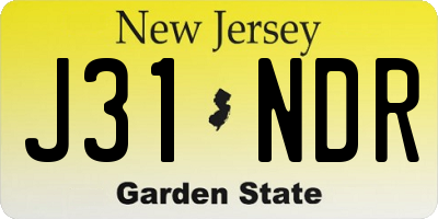 NJ license plate J31NDR