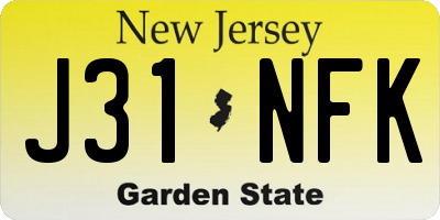 NJ license plate J31NFK