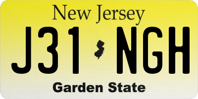 NJ license plate J31NGH