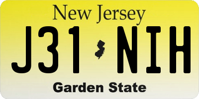 NJ license plate J31NIH