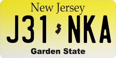 NJ license plate J31NKA