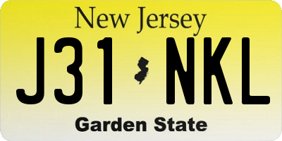 NJ license plate J31NKL