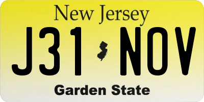 NJ license plate J31NOV