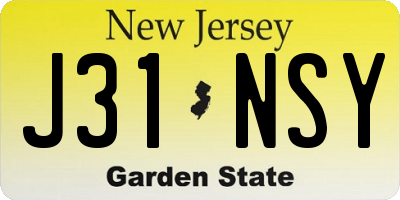 NJ license plate J31NSY