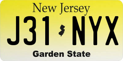 NJ license plate J31NYX