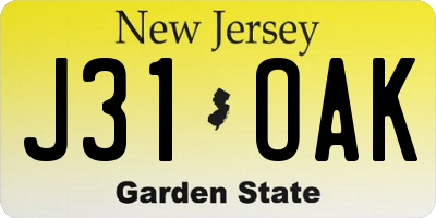 NJ license plate J31OAK