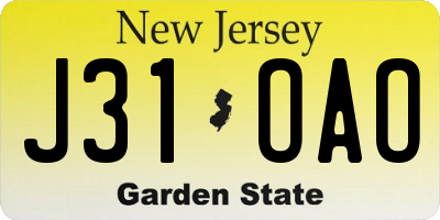 NJ license plate J31OAO