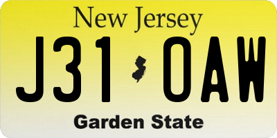 NJ license plate J31OAW