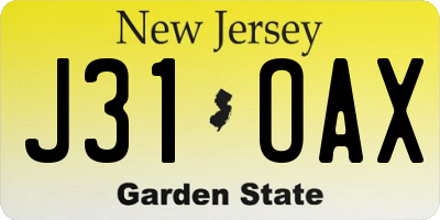 NJ license plate J31OAX