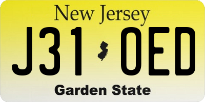 NJ license plate J31OED