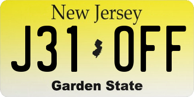 NJ license plate J31OFF
