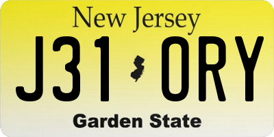 NJ license plate J31ORY