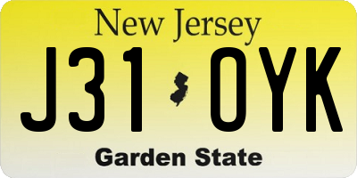 NJ license plate J31OYK