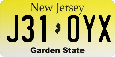 NJ license plate J31OYX