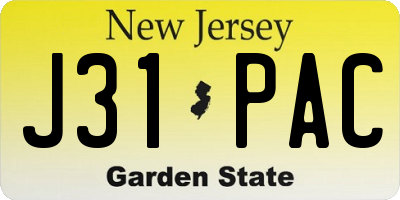 NJ license plate J31PAC