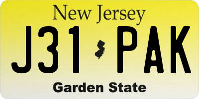 NJ license plate J31PAK