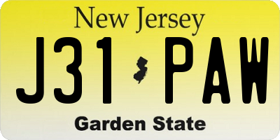 NJ license plate J31PAW