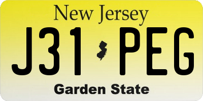 NJ license plate J31PEG
