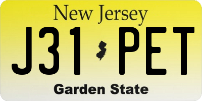 NJ license plate J31PET