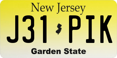 NJ license plate J31PIK