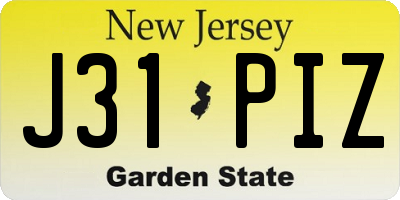 NJ license plate J31PIZ
