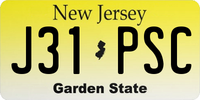 NJ license plate J31PSC