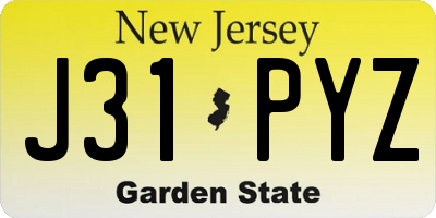 NJ license plate J31PYZ