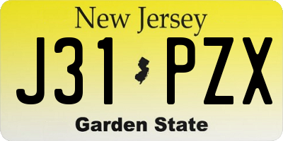 NJ license plate J31PZX