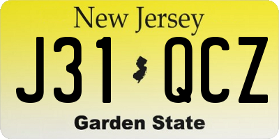 NJ license plate J31QCZ