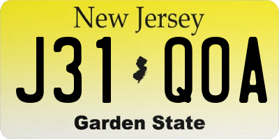 NJ license plate J31QOA