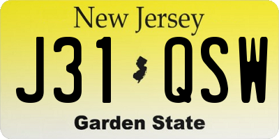 NJ license plate J31QSW
