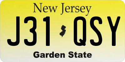 NJ license plate J31QSY