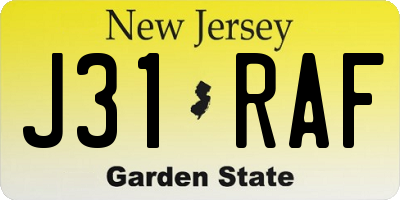 NJ license plate J31RAF