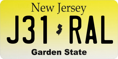 NJ license plate J31RAL