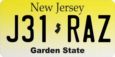 NJ license plate J31RAZ